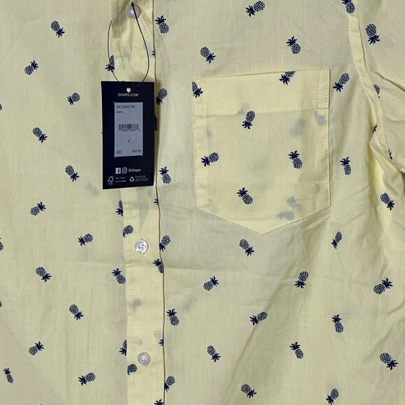 Chaps Men’s Pineapple Print Button Down Shirt Yellow Short Sleeve Small NWT - Picture 6 of 6